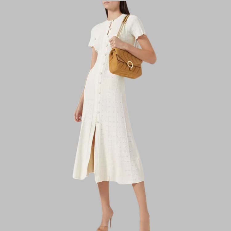 Sweater Dress New Style High Quality Hollow Ruffled Short Sleeve Slim Fit Knit Dress Fashion Solid Color Casual Dress