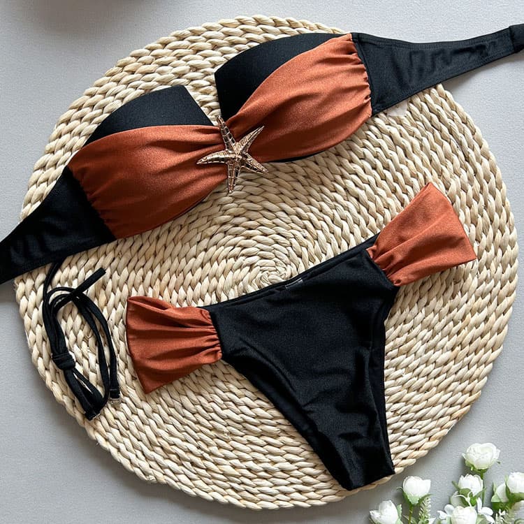 Customized LOGO Sexy Bikini Sexy Tube Top Swimwear Starfish Shiny Swimsuit Women