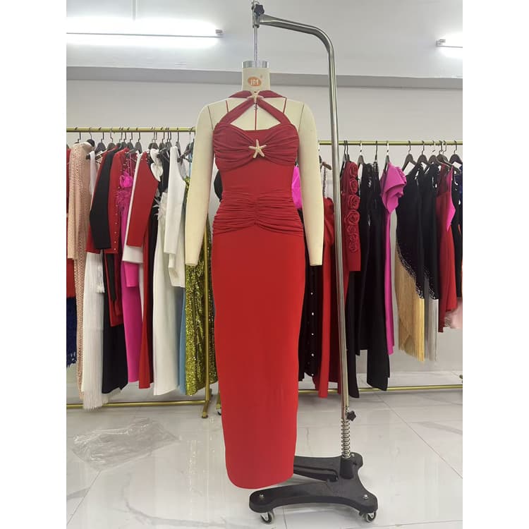 Sexy Bodycon Wrap Dresses High Waisted Bandage Dresses Red Halter Neck Evening Gown Party Dresses