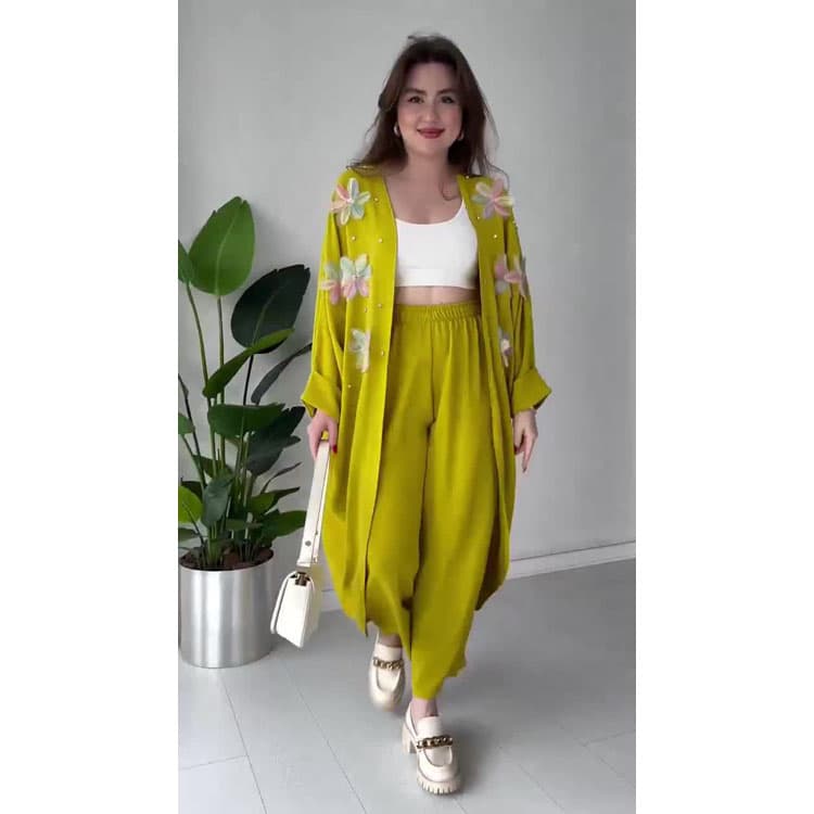 Colorful 3D Floral Suit Wholesale Stylish Long Coat Factory Direct Solid Wide Leg Pants Custom logo