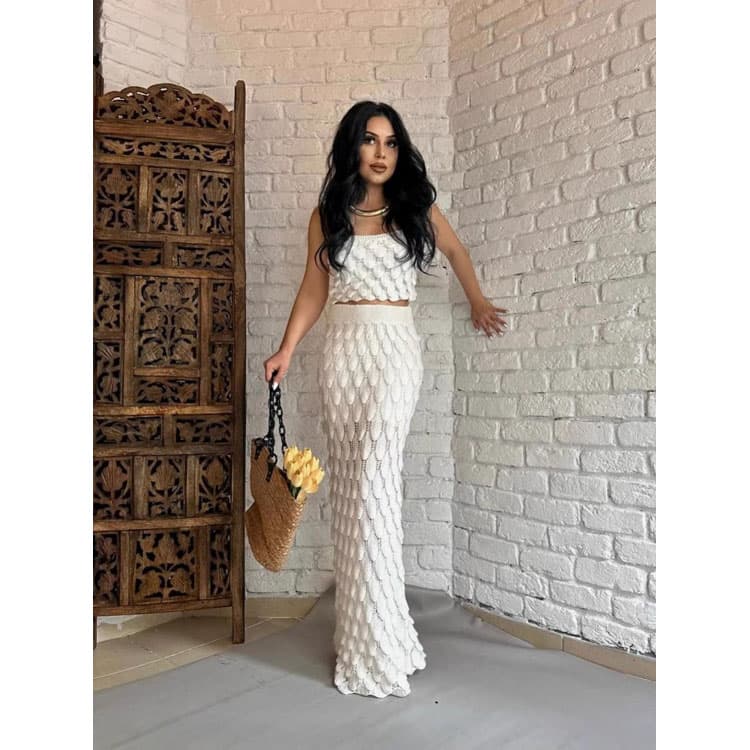 Knitted Dress Set Custom logo Scale Design Long Dress Wholesale Casual Waist Skirt Factory Directly