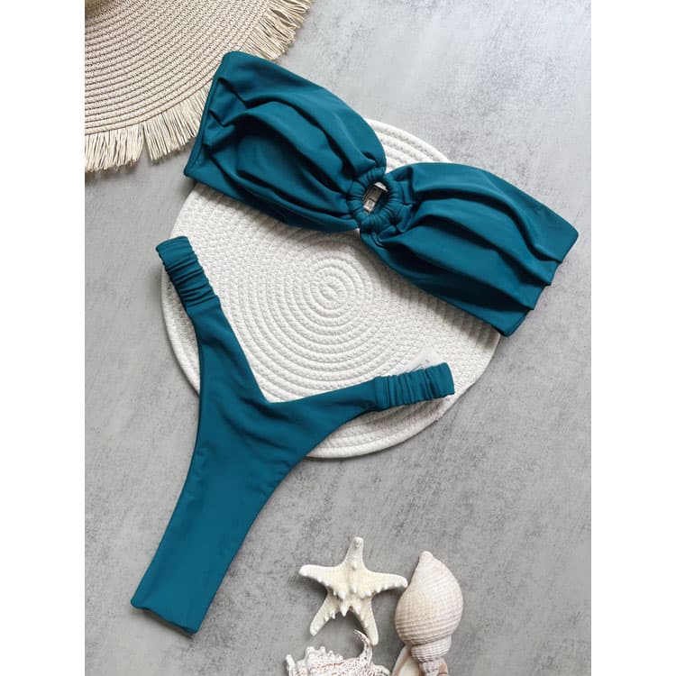 Wholesale Solid Color Brazilian Bikini Beach Sexy Swimsuit High Cut Tube Top Bikini Swimsuit