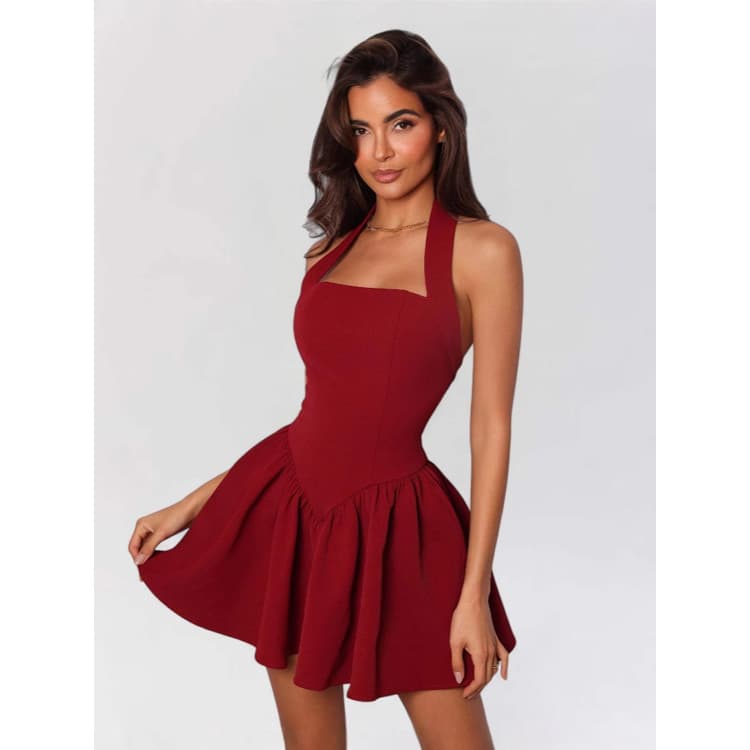 Halter Backless Dress Wholesale Casual Solid Color Dress Custom logo A Line Mini Skirt Factory Direct
