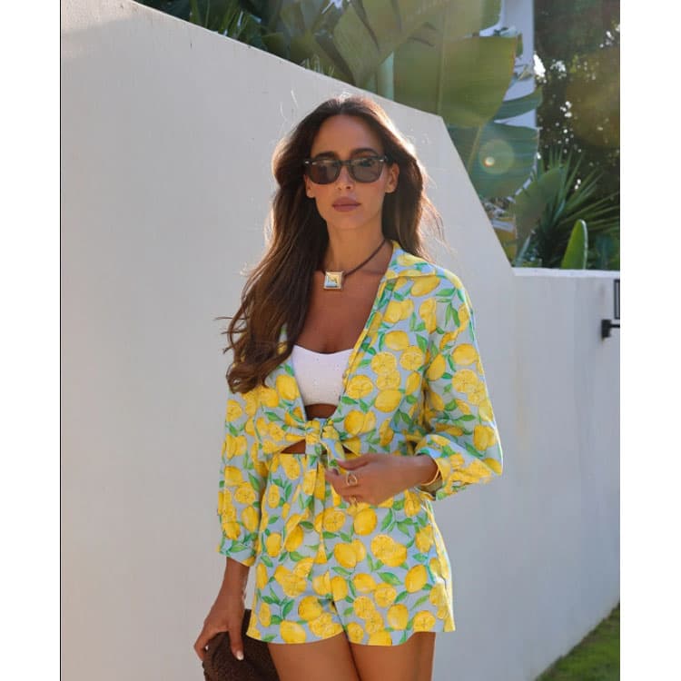 Long Sleeved Shirt Suit Factory Directly Casual Print Suit Custom logo Loose Shorts Women Set Wholesale
