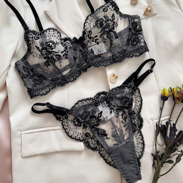 Wenshuo Lace Embroidered Lingerie Wholesale Mesh Sexy Lingerie Custom logo See Through Floral Lingerie Factory Direct