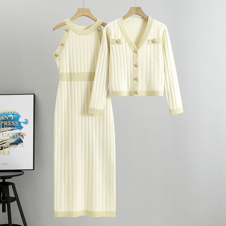 Knitted Dress Set Custom logo French Shirt Two Piece Factory Directly Soft Solid Color Long Skirt Wholesale