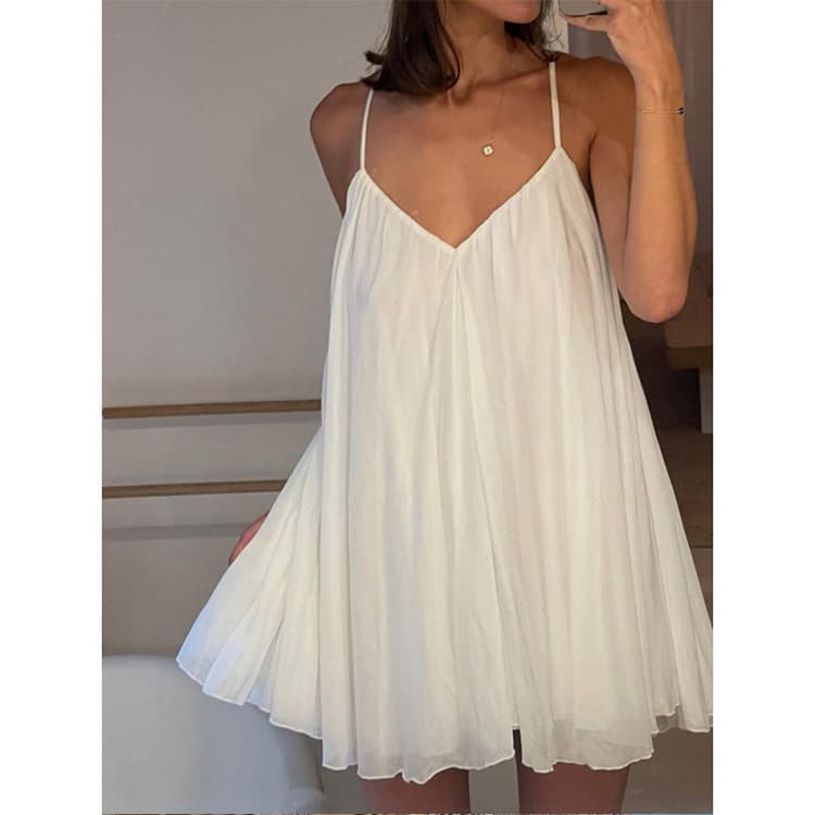 Wenshuo Sleeveless Loose Dress Wholesale V Neck slip Dress Custom logo Breathable Short Dress Factory Direct