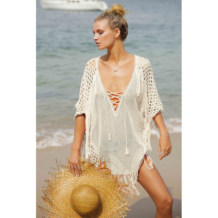 New Arrival Knitted Blouse Fringed Beach Blouse Sexy Sunscreen Shirt Bikini Dresses Swimsuit Cover Ups