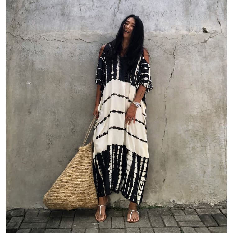 Strapless Printed Viscose Cover Ups Oversize Women Sunscreen Beach Long Dress