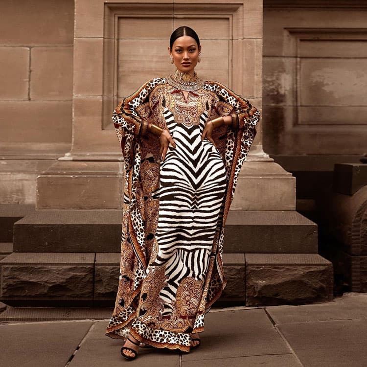 Women Printed Dress Elegant Plus Size Loose Robe Dress Women Beach Cover up