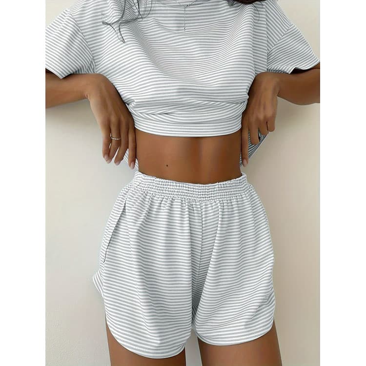 Soft Short Sleeved Top Wholesale Casual Shorts Factory Directly Striped Pajamas Custom logo
