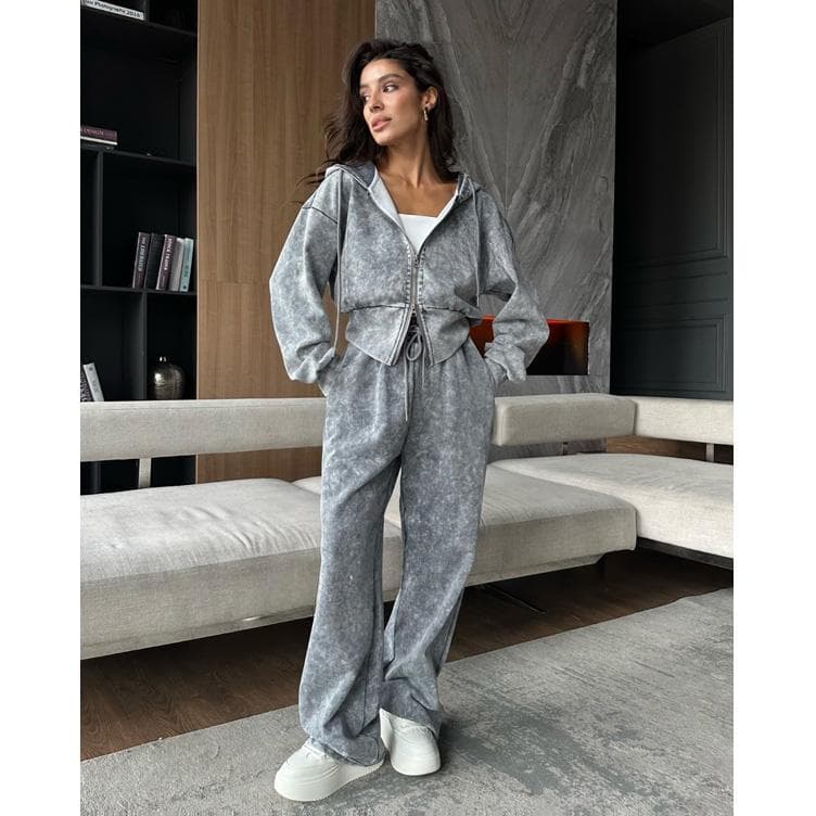 Wenshuo Washed Distressed Hoodie Custom logo Rhinestone Tracksuit Wholesale Loose Simple Tracksuit Factory Direct