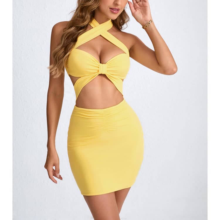 Sexy Bandage Dress Custom logo Halter Neck Mini Skirt Directly Tight Hip Skirt Wholesale