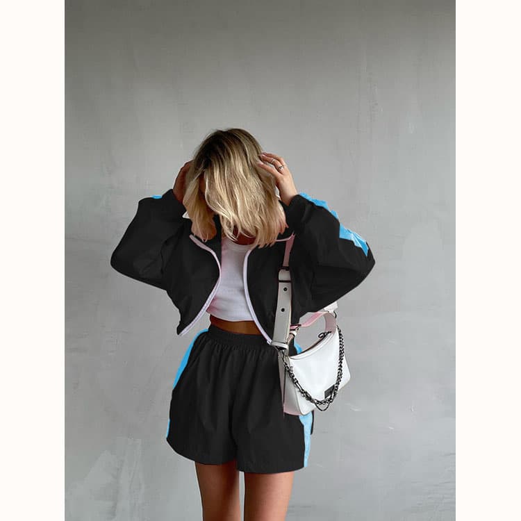 Zippered Long Sleeved Top Wholesale Sports Shorts Custom logo Casual Women Suits Factory Directly