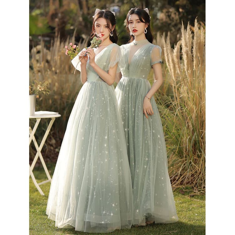 High End Long Host Dress Wholesale Sequined Bridesmaid Dress Custom logo Mesh Evening Dress Factory Directly