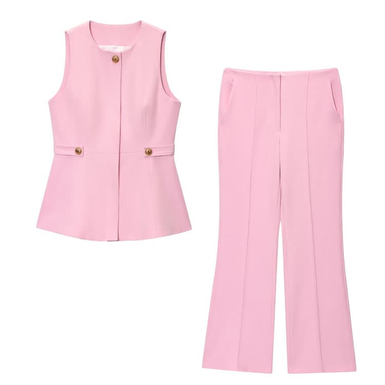 Elegant Women Suit Wholesale Stylish Sleeveless Vest Custom logo Button Straight Trousers Factory Direct