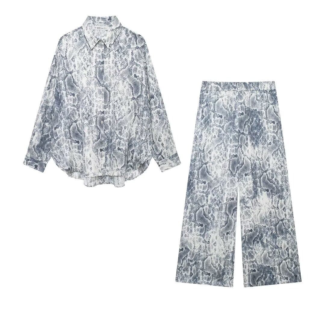 Animal Print Lapel Long Sleeved Shirt Loose Straight Jumpsuit Factory Directly Fashion Women Suits Wholesale