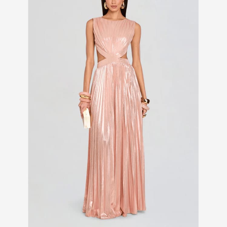 Wenshuo Pleated Sleeveless Dress Wholesale Solid Color Evening Dress Custom logo Sexy Backless Dress Factory Direct