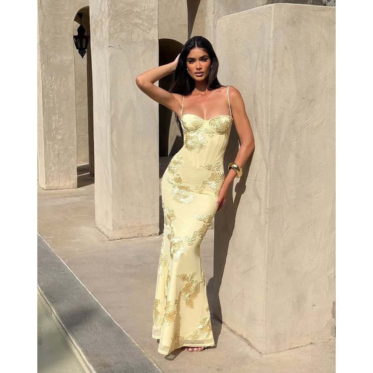 Slim Fit Maxi Dress Wholesale Floral Print slip Dress Factory Direct Simple Fishtail Skirt Custom logo