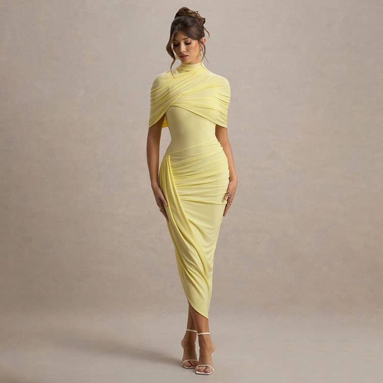Wenshuo Short Sleeve Simple Dress Wholesale Stylish Backless Dress Custom logo Pleated Pencil Skirt Factory Direct