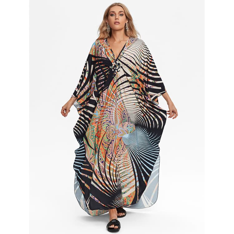 Printed Rayon Blouse Wholesale Loose V Neck Blouse Custom logo Bikini Outerwear Factory Directly