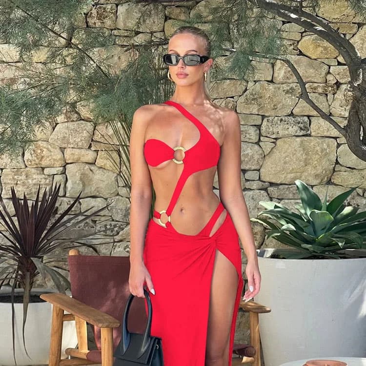 Hollow Out 2025 New Fashion Bikini Set Push up One Piece Swimsuit Beach Summer Wear with Cover