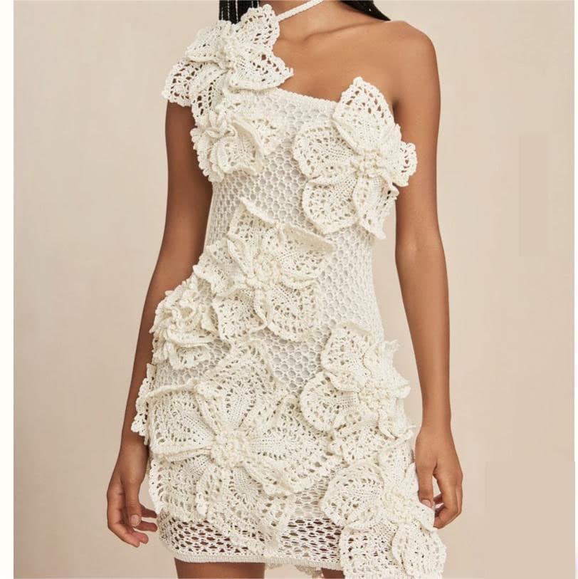 Halter Knitted Skirt Wholesale 3D Flower Short Skirt Manufacturer Mesh Beach Skirt Factory Directly