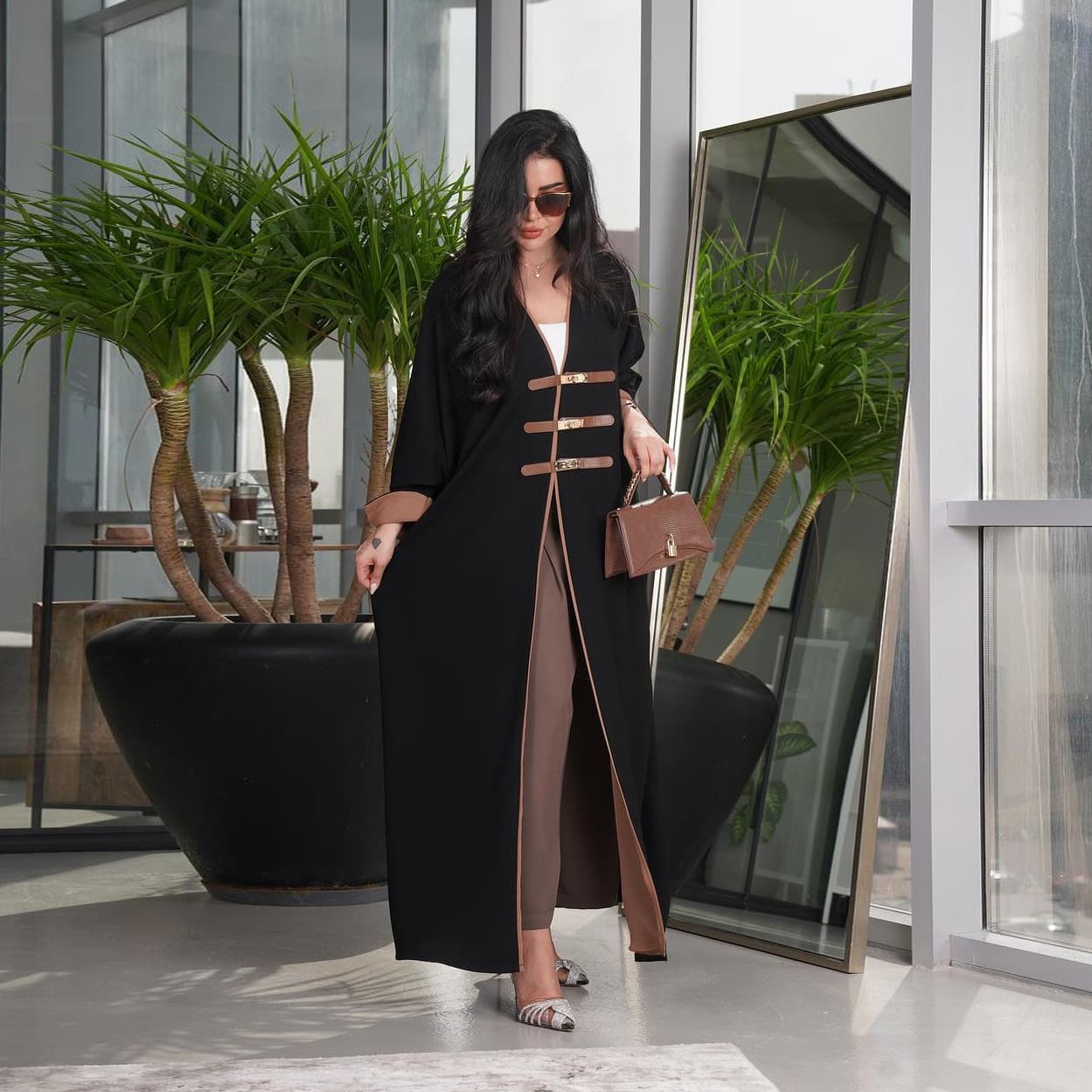 Fashion Buckle Robes Factory Directly Loose V Neck Cardigan Dress Wholesale Dubai Style Solid Color Cover Ups