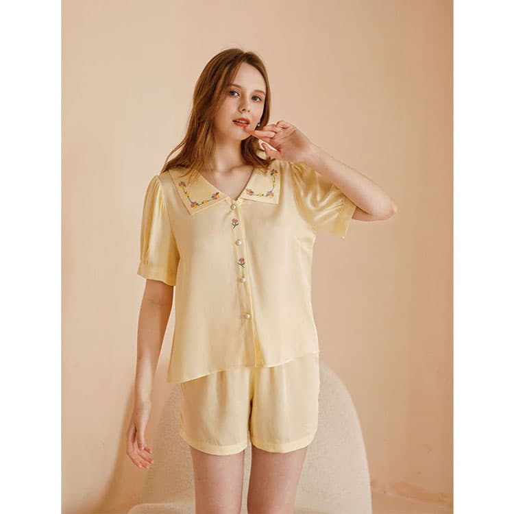 Rayon Pajama Set Wholesale Printed Loungewear Custom logo Soft Casual Pajamas Factory Direct