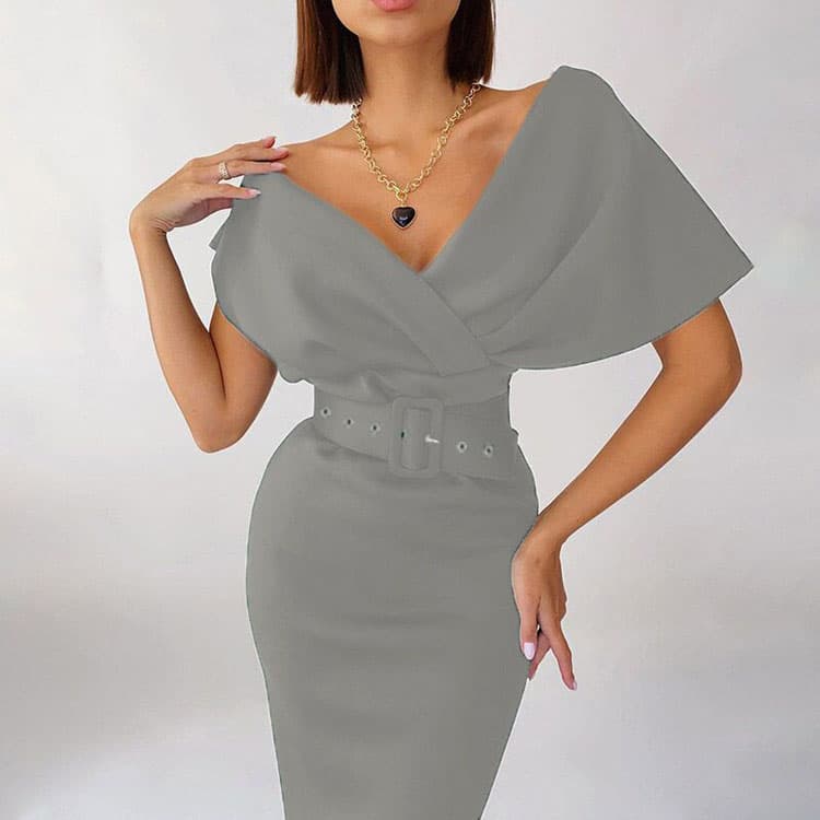 2025 Women Autumn New Style Casual Dress Temperament off Shoulder High Waist Dress with Belt Hot Style Dress