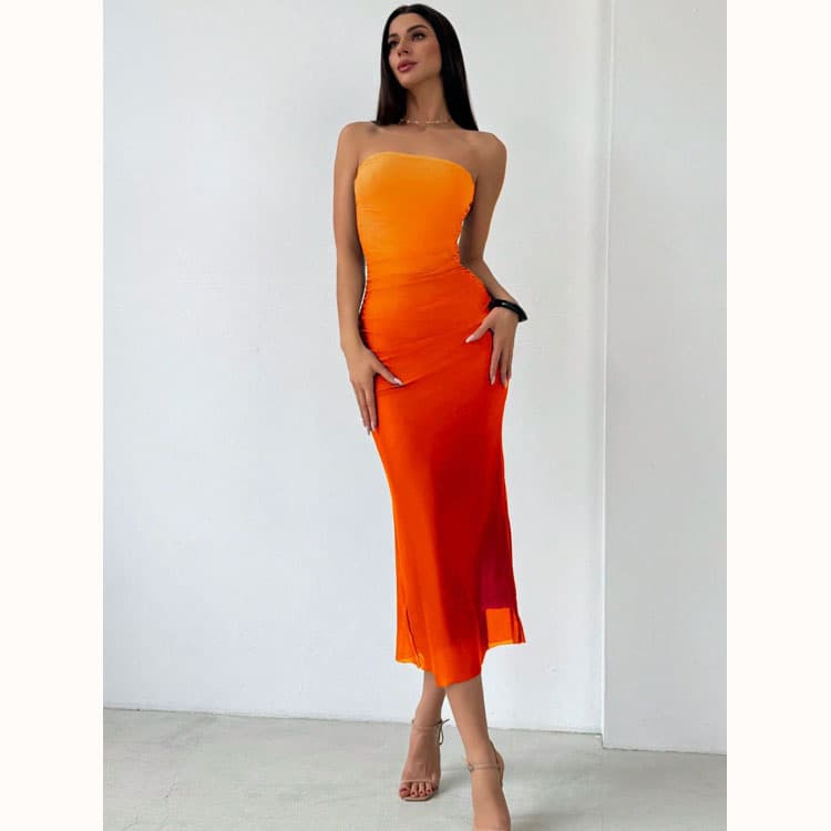Tube Top Dress Wholesale Gradient Color Dress Custom logo Sexy Slim Dress Factory Directly