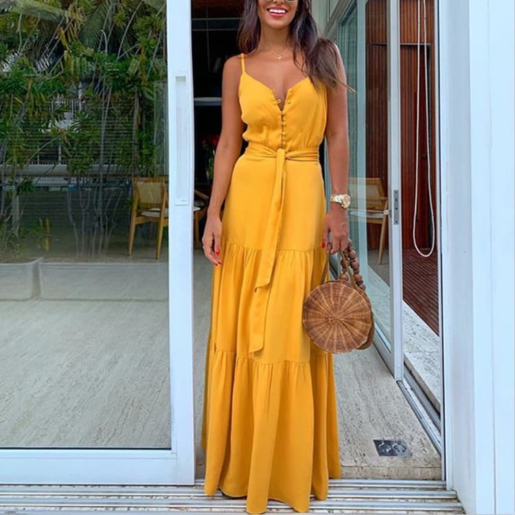 New Women's Personality Dress Button Sexy Dress Sexy Women's Sling Dresses