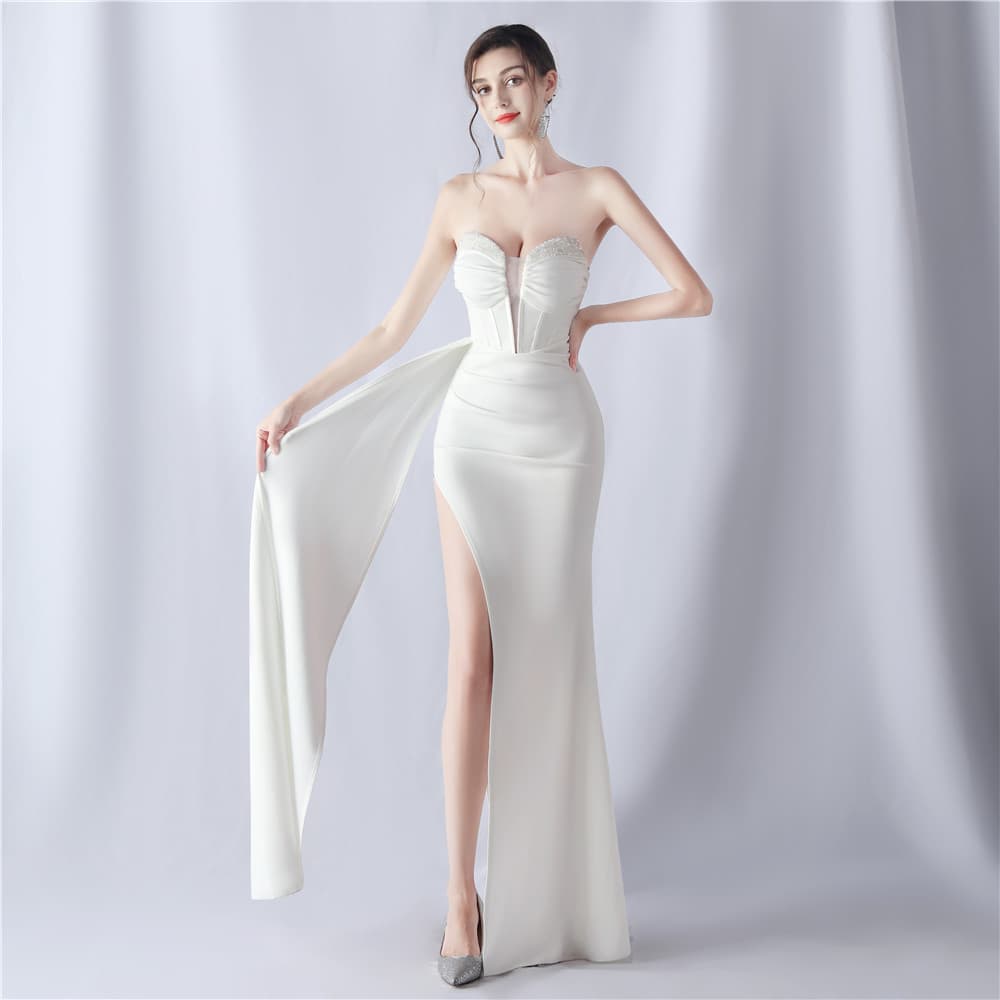 High Quality Evening Dress in Stock Fishbone Dress Waist Beading 2024 New Gowns for Women Evening Dresses