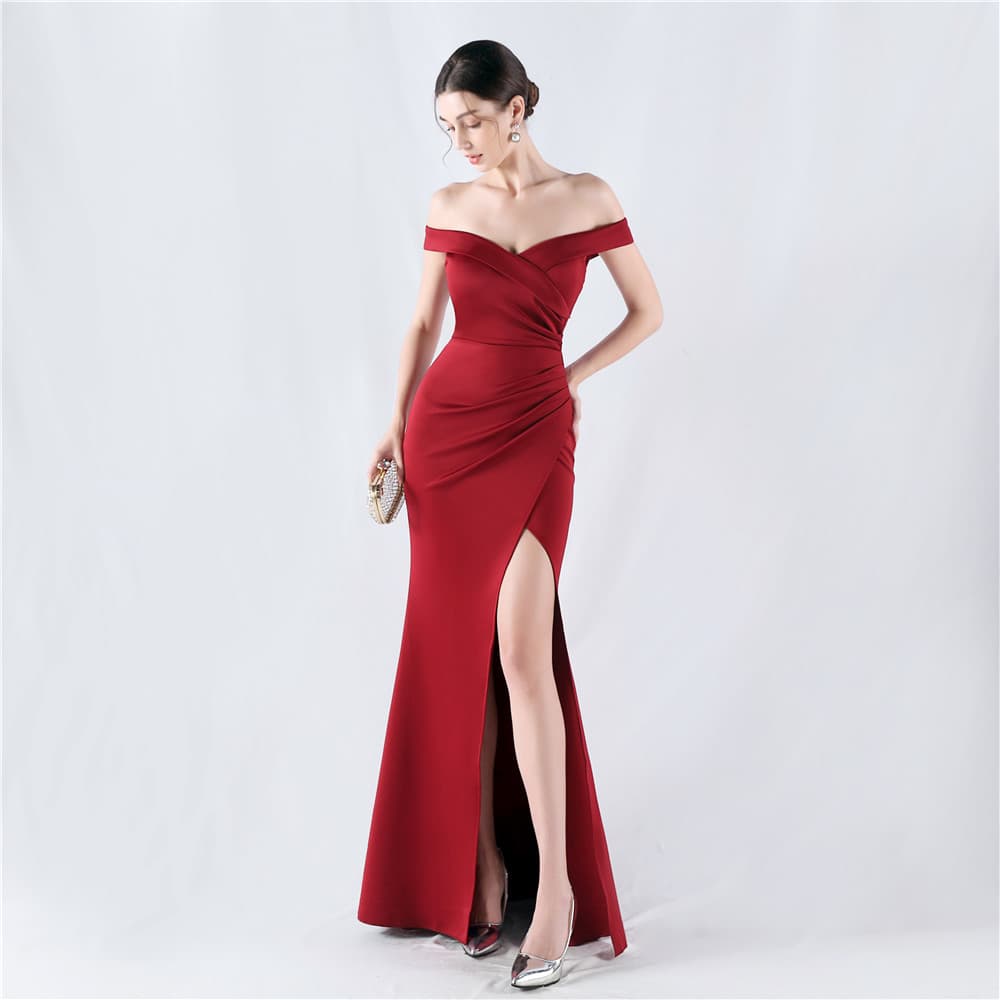 S-2XL One Shoulder Evening Dress Wholesale High Slit Fishtail Dress Custom logo Solid Color Evening Dress Factory Directly
