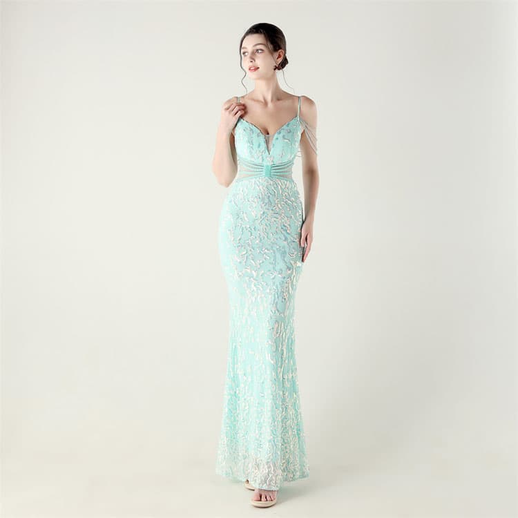 Pearl slip Maxi Dress Custom logo Elegant Floral Mermaid Dress Wholesale Sequined Evening Dress Factory Direct