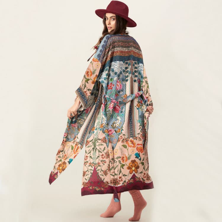 Wholesaler Loose Rayon Kimono Printed Robe Women Cardigan Bikini Sun Shirt Beach Sexy Cover Ups