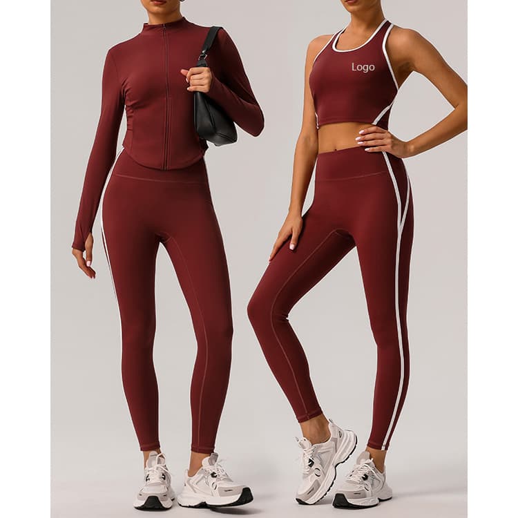 White Striped Contrast Color Gym Wear Women Fashion Workout Set High Waist Two Piece Yoga Set