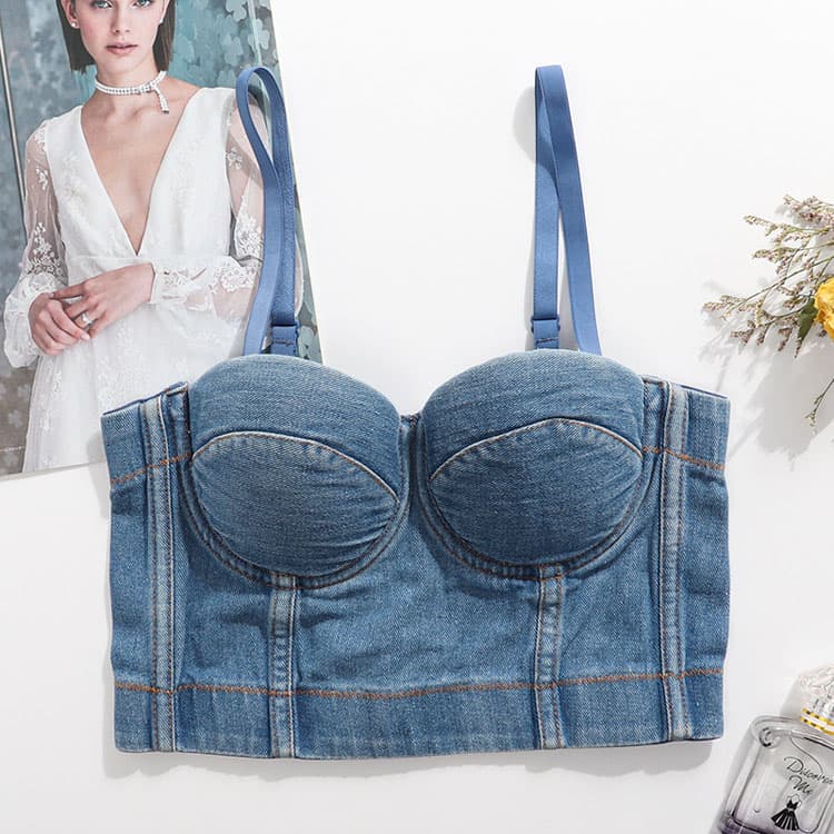 Sexy Women Clubwear Denim Corset Top Boned Bustier Strapless Backless Night Out Going Out Top Wholesale
