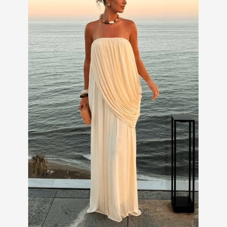 Wenshuo Simple Solid Color Dress Wholesale Pleated Strapless Dress Custom logo Stylish Loose Maxi Dress Factory Direct