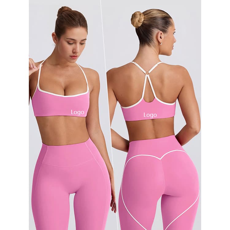 Cute Heart Banding Workout Suit Sport Bra and Pant High Waist 2 Piece Yoga Set Wholesale