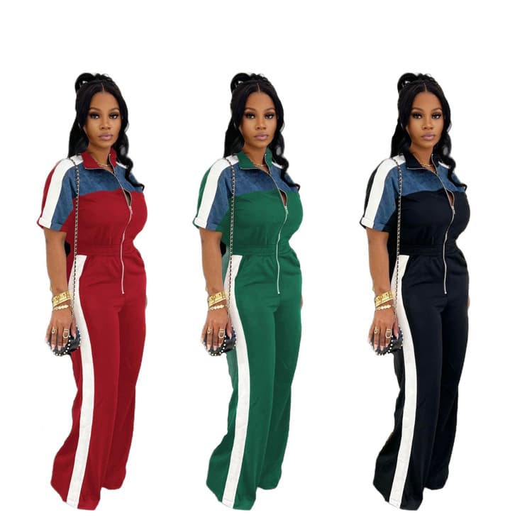 Wenshuo Short Sleeve Zip Top Wholesale Simple Straight Trousers Custom logo Stylish Tracksuit Factory Direct