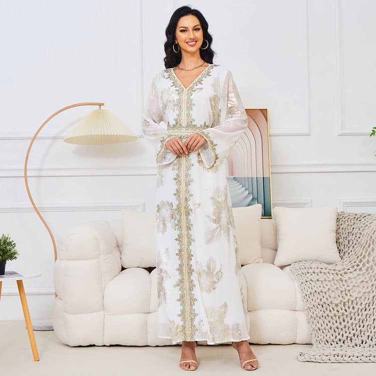 Middle Eastern Women Muslim Dress New V Neck Cardigan Two Piece Suit Temperament Elegant Dress High Quality Evening Dress