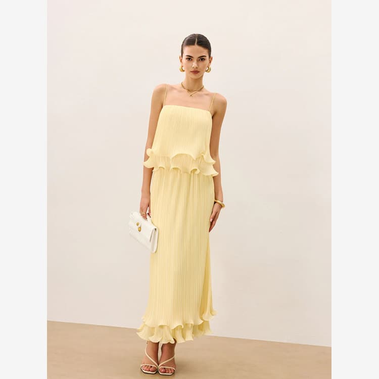 Wenshuo Simple Ruffled Dress Wholesale Casual Backless Dress Custom logo Solid Color Dress Set Factory Direct