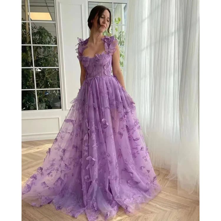 XS-2XL 2025 New Banquet Temperament Elegant Purple Butterfly Embroidery Lace Fairy Princess Dress