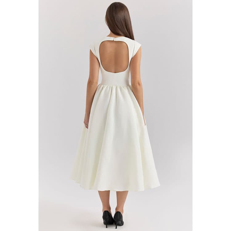 Women Sleeveless Backless Dress with Pockets Solid Color Summer Dress French Style Casual Dress