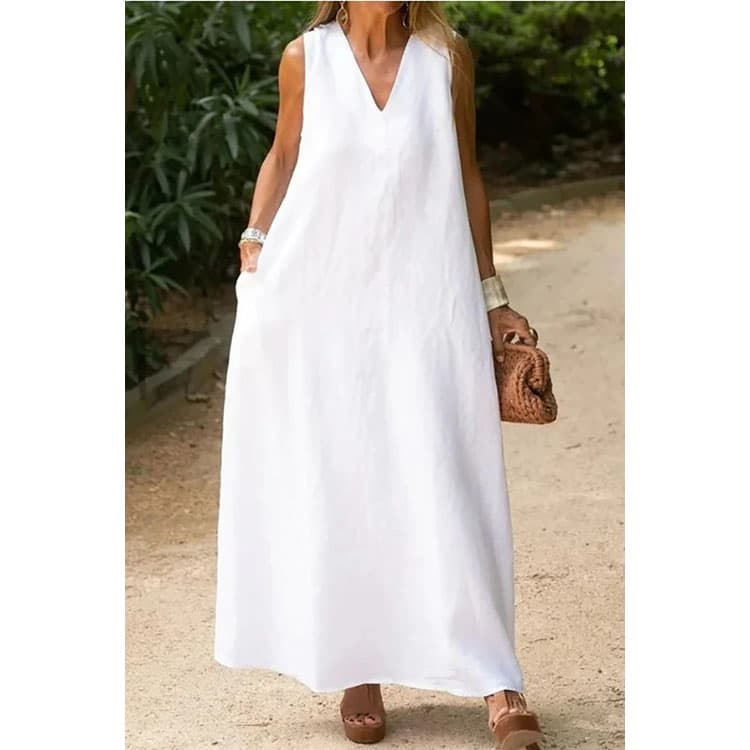 2025 New Holiday Solid Dress Simple Dresses One Piece Sleeveless Sexy Casual Dress