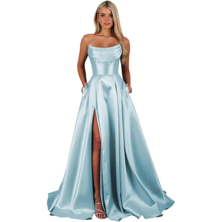 Satin Strapless Evening Gown Custom logo High End Evening Gowns Wholesale Fashion Split Maxi Dress Factory Direct