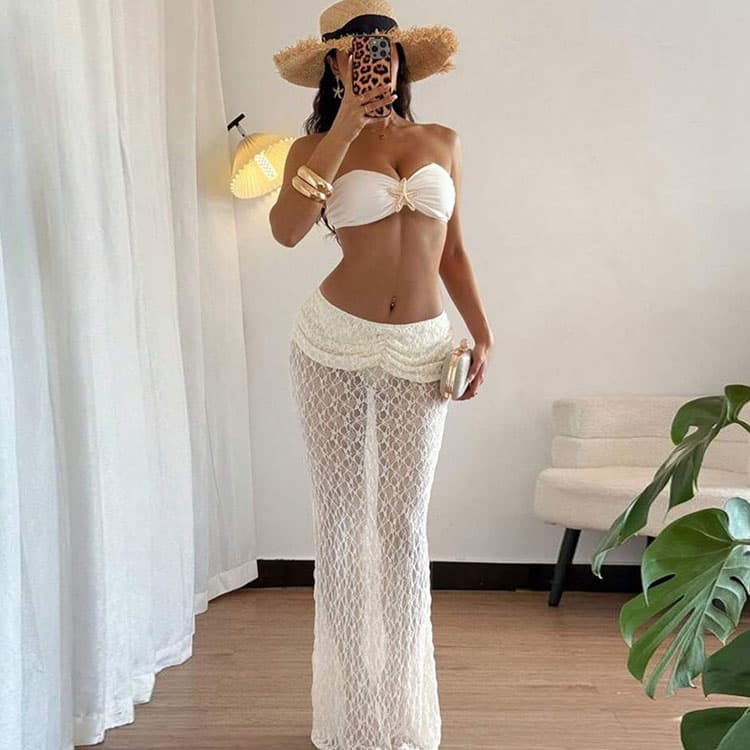 Sexy Starfish Tube Top Custom logo Mesh Knit Maxi Skirt Factory Direct Stylish Beach Dress Set Wholesale