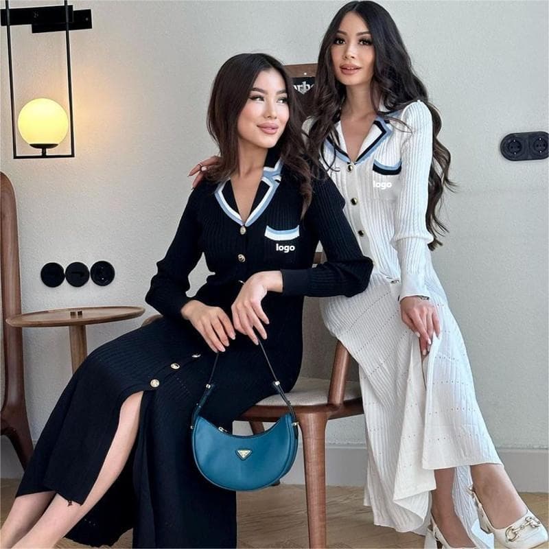 2024 New Simple Ruffle Knitted Dress Casual Slim V Neck Strap Dress for Women