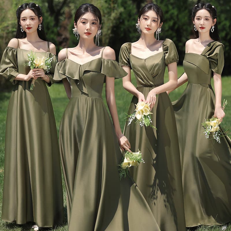 Dark Green Bridesmaid Dress Custom logo Satin Evening Dress Factory Directly Long slip Host Dress Wholesale